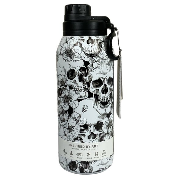 NWT Hydrapeak Skulls Flowers 32oz Stainless Steel Insulated Bottle Tumbler Wide - Picture 4 of 14
